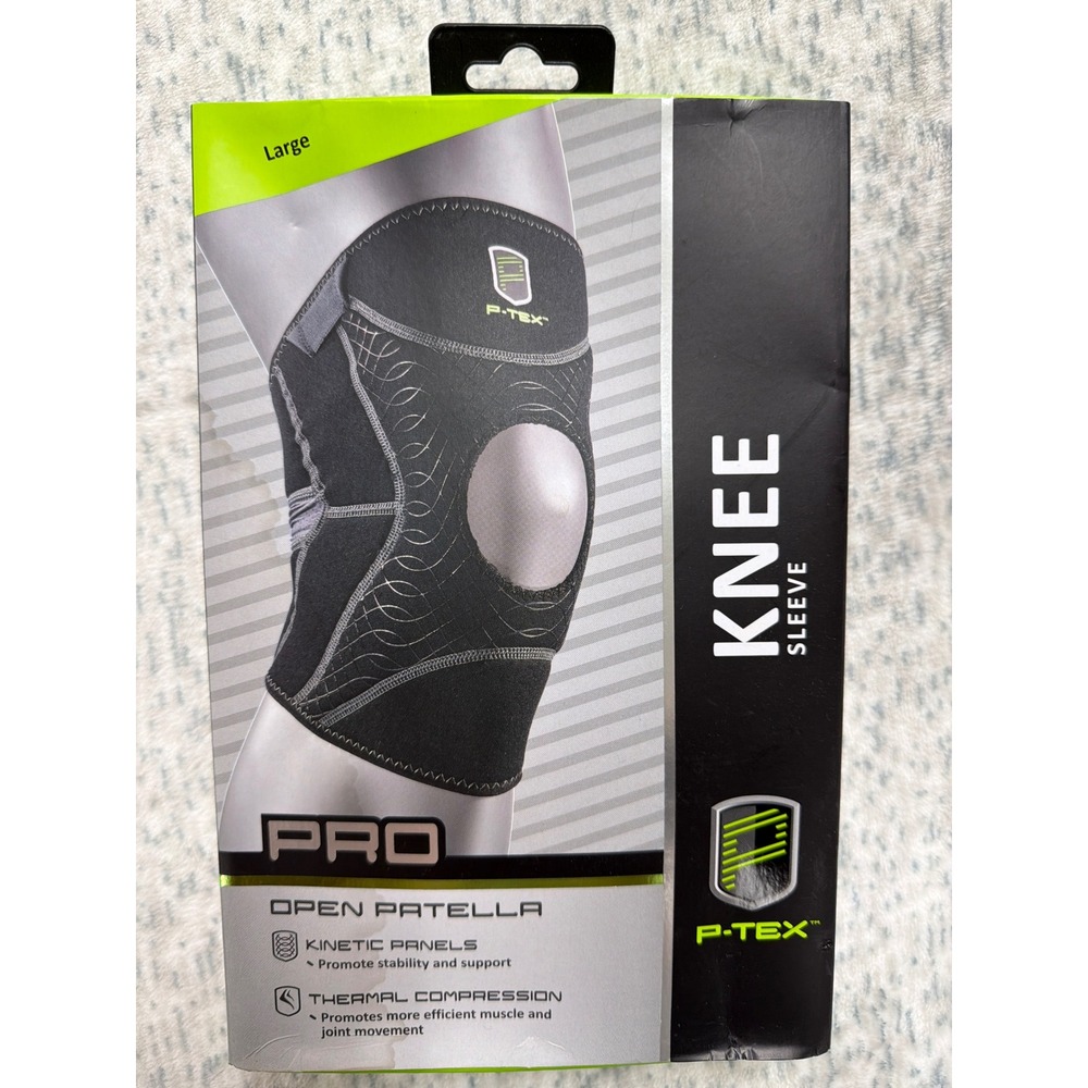 P-TEX PRO Open Patella Knee Sleeve Black Large Kinetic Panel Thermal Compression